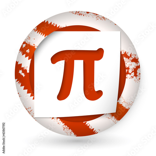 red abstract icon with paper and pi sign