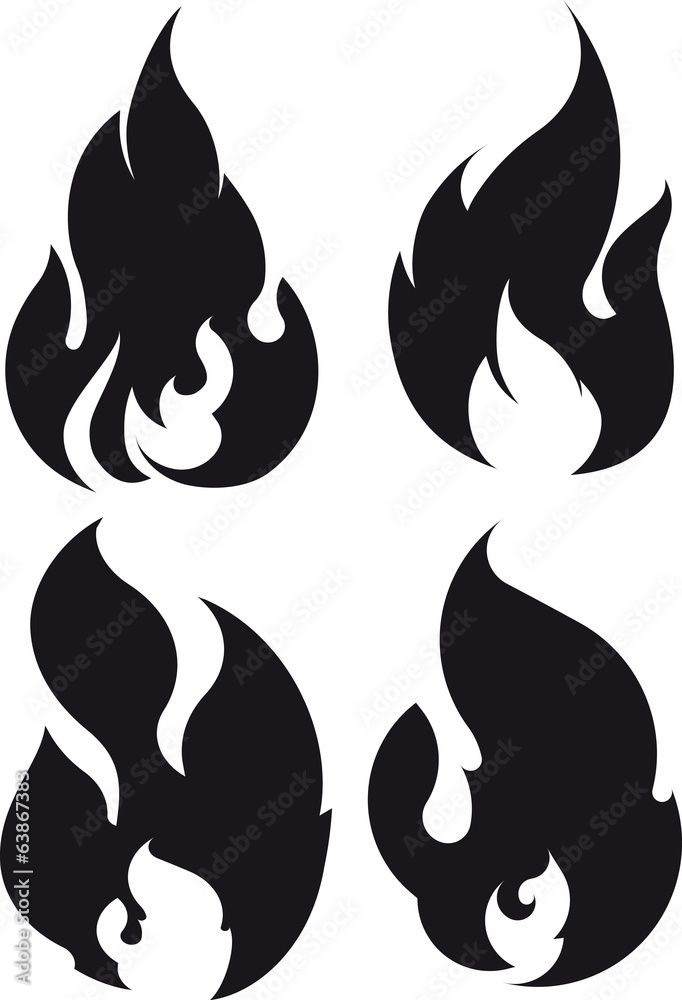 Set of 4 black fires for design or tattoo Set of 4 black fires for design or tattoo