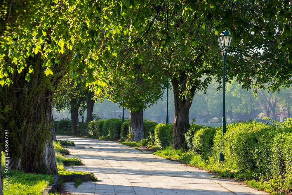 old city park with lantern