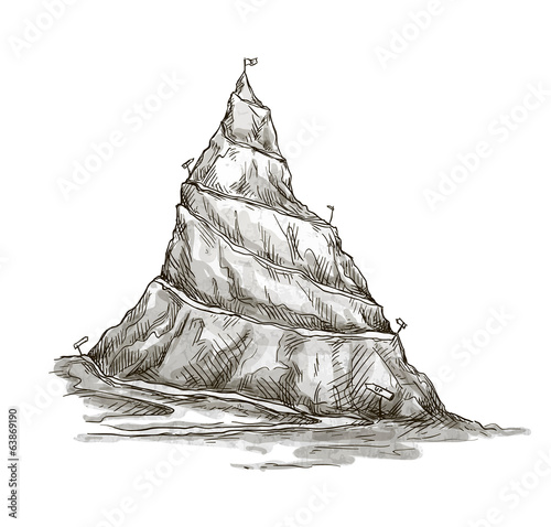 Hand drawn mountain. Mountain peak. serpentine road. Vector.