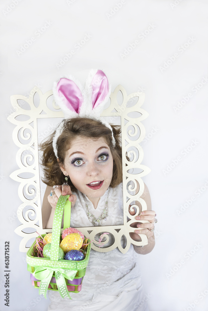Woman coming out of picture frame Woman coming out of picture frame