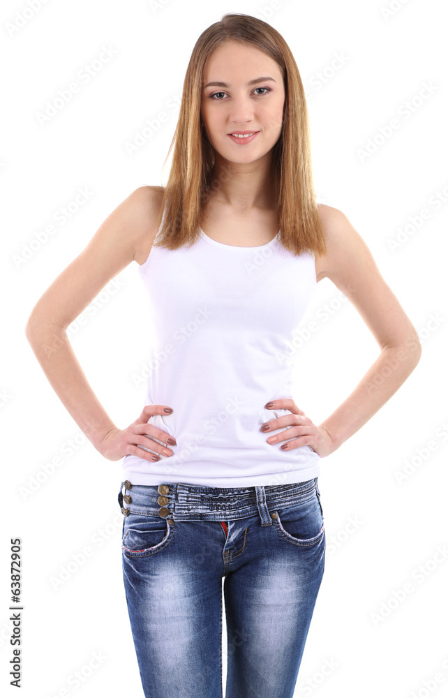 Beautiful young woman isolated on white Beautiful young woman isolated on white