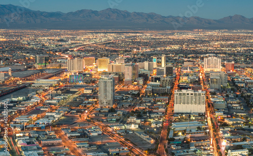 Las Vegas Downtown - Aerial view of generic buildings before sun