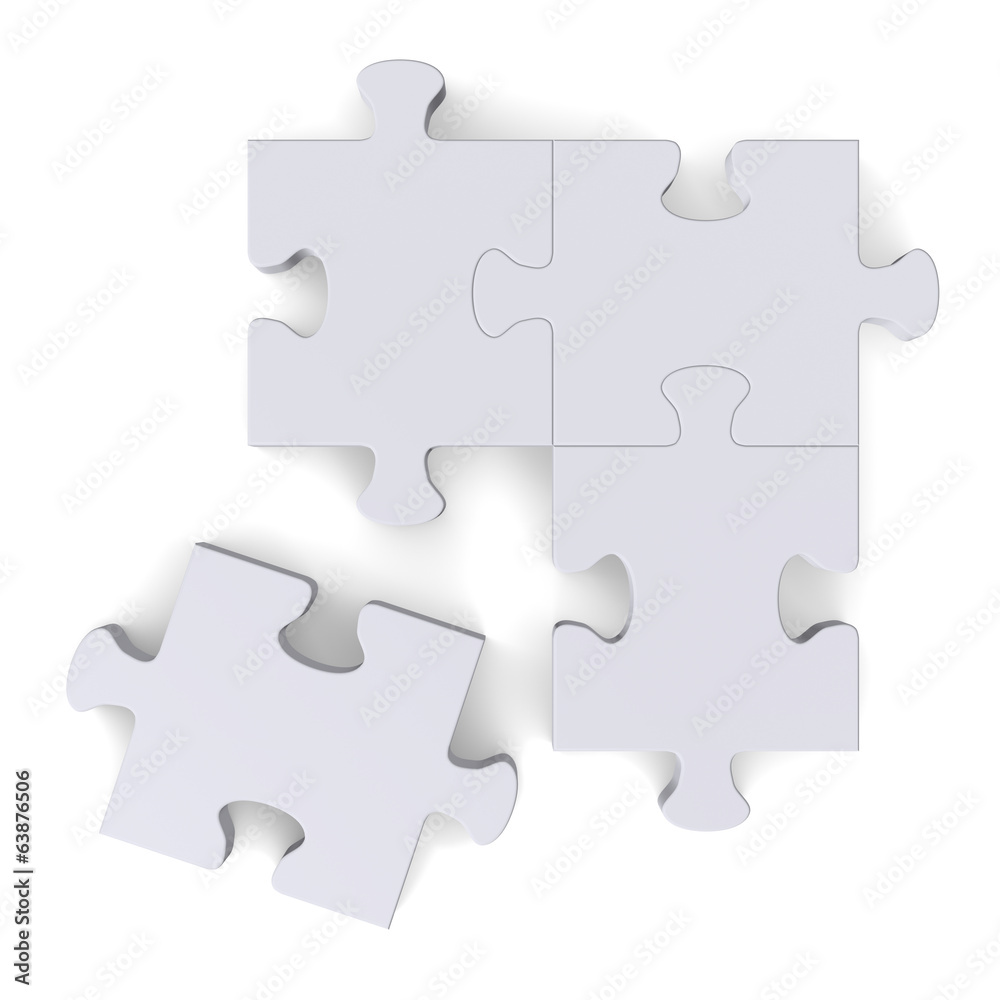 3d puzzle with missing piece on white, top view 3d puzzle with missing piece on white, top view
