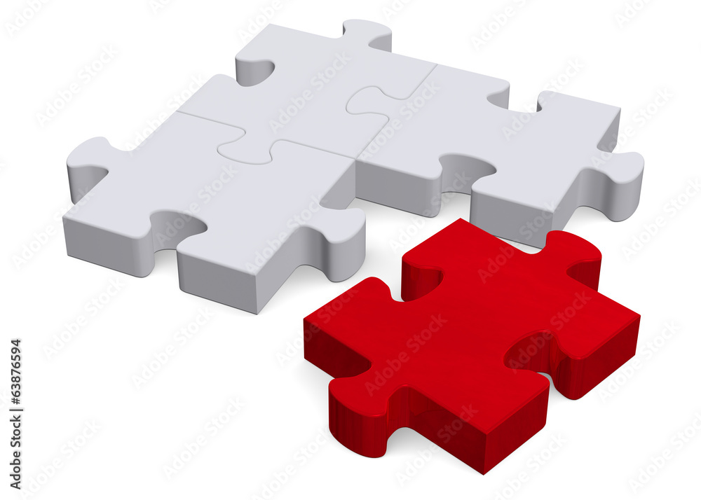 3d puzzle with red missing piece on white, perspective 3d puzzle with red missing piece on white, perspective
