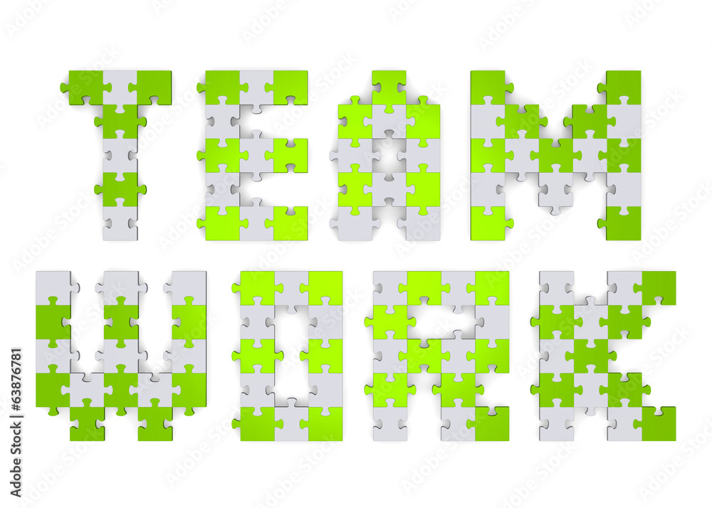 3d teamwork text assembled of puzzles 3d teamwork text assembled of puzzles