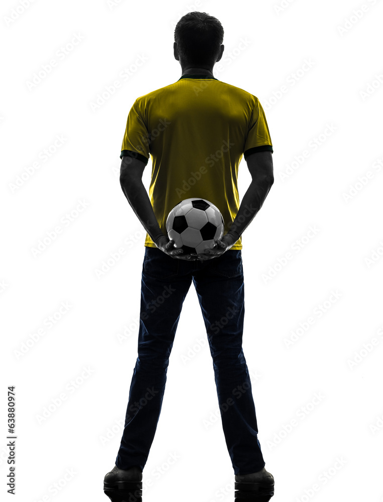 rear view back man holding soccer football silhouette rear view back man holding soccer football silhouette