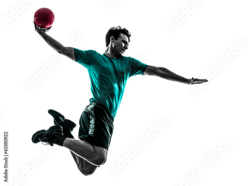 Fototapeta young man exercising handball player silhouette
