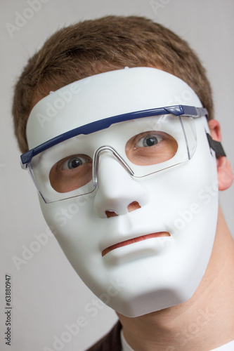 funny and crazy guy with plain white mask