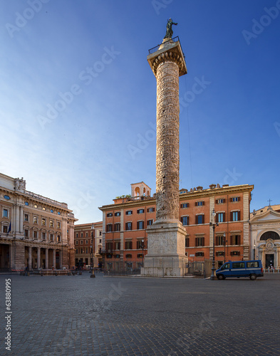 Photography Piazza Colonna with column of Marcus Aurelius. Rome. Italy.