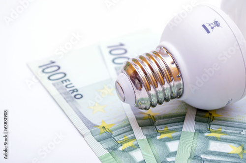 Light bulb with euro bill