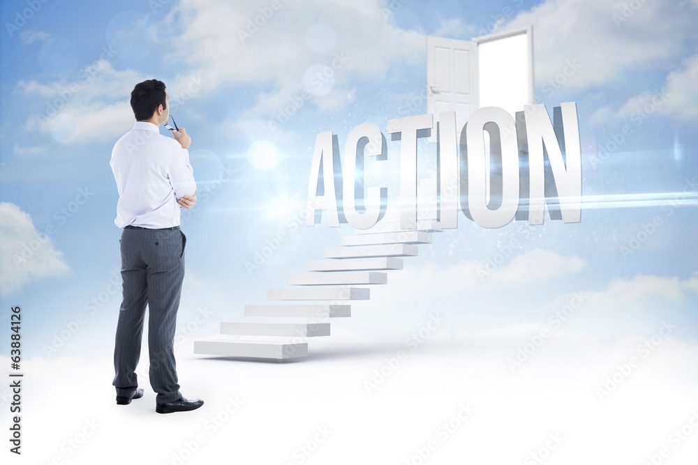 Action against steps leading to open door in the sky Action against steps leading to open door in the sky