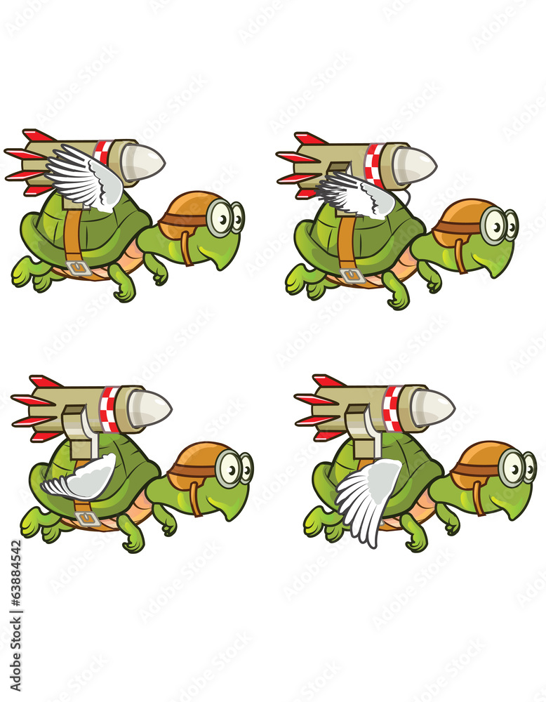 Naklejka premium Flying Turtle with Rocket