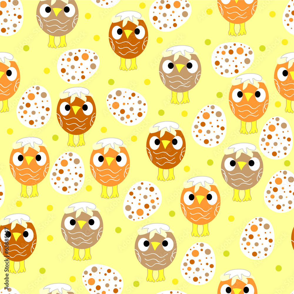 Fototapeta premium Seamless pattern with easter eggs and chickens