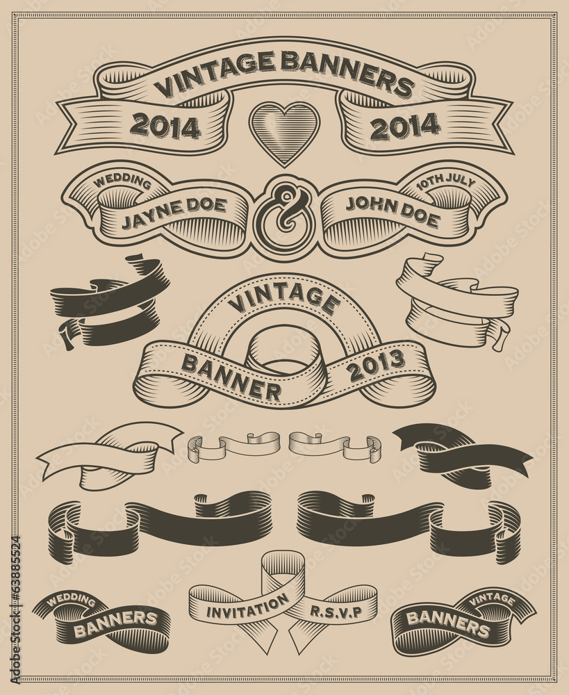 Retro vintage scroll and banner vector set Stock Vector | Adobe Stock