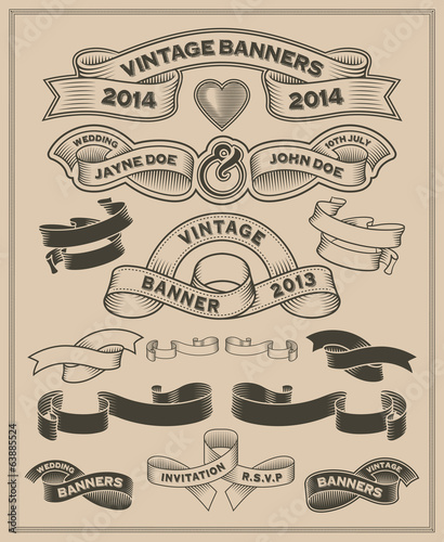 Retro vintage scroll and banner vector set