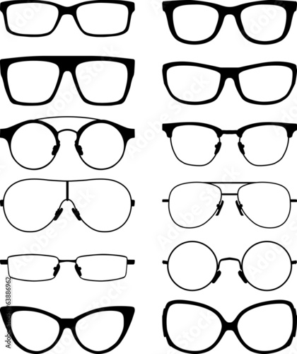 set of vector glasses on white background