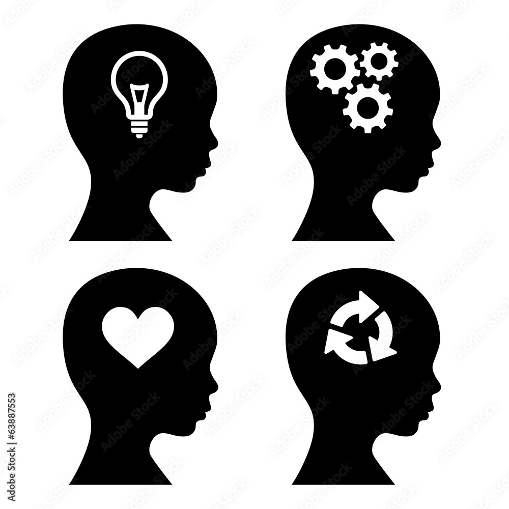 Head Silhouette with Idea Icons Set. Vector Head Silhouette with Idea Icons Set. Vector