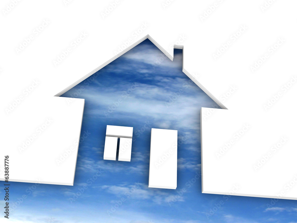 Eco house metaphor. House with sky and clouds. Eco house metaphor. House with sky and clouds.