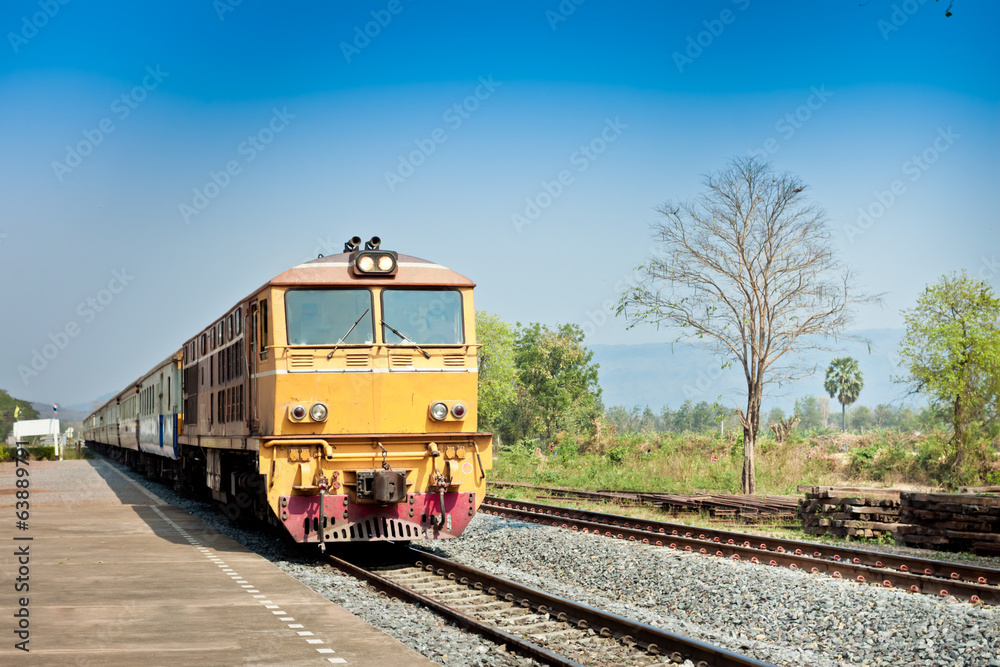 railway tracks on background of scenery