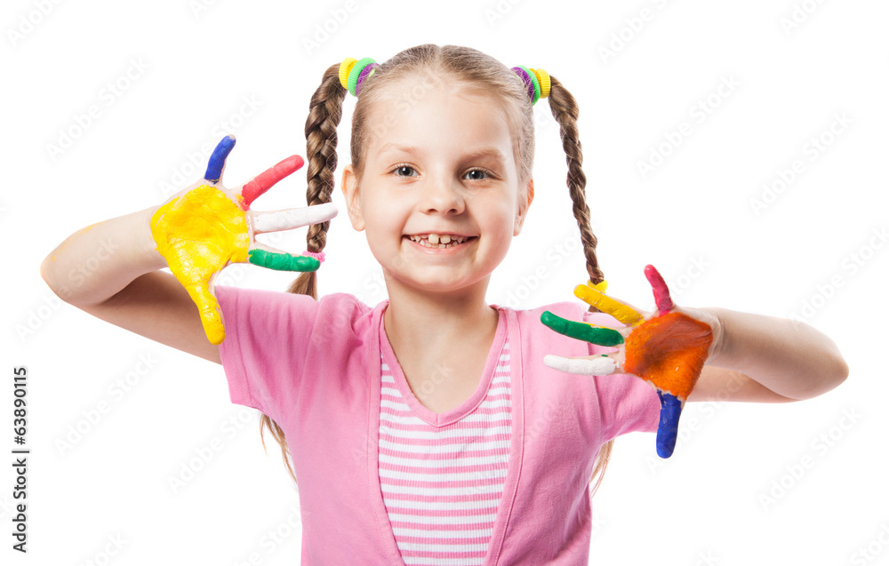 Portrait of a cute girl playing with paints Portrait of a cute girl playing with paints