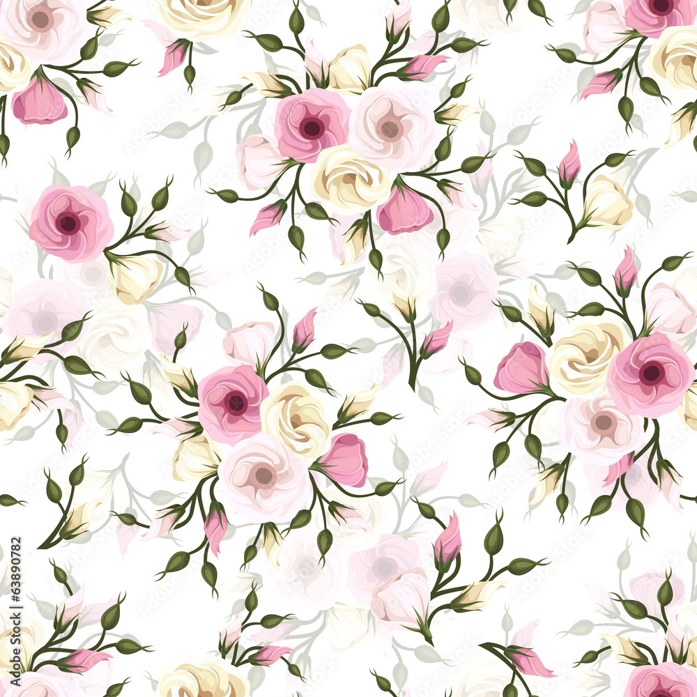 Naklejka Seamless pattern with lisianthus flowers. Vector eps-10.