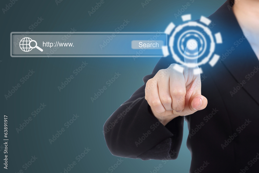 Fototapeta premium Business woman touch search website buttom