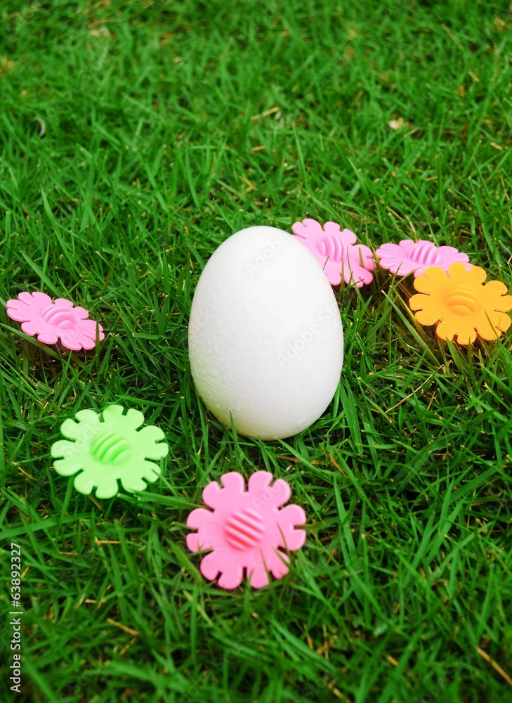 White egg on the green grass White egg on the green grass