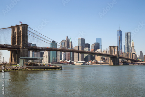 New York City Manhattan downtown skyline Brooklyn Bridge © blvdone