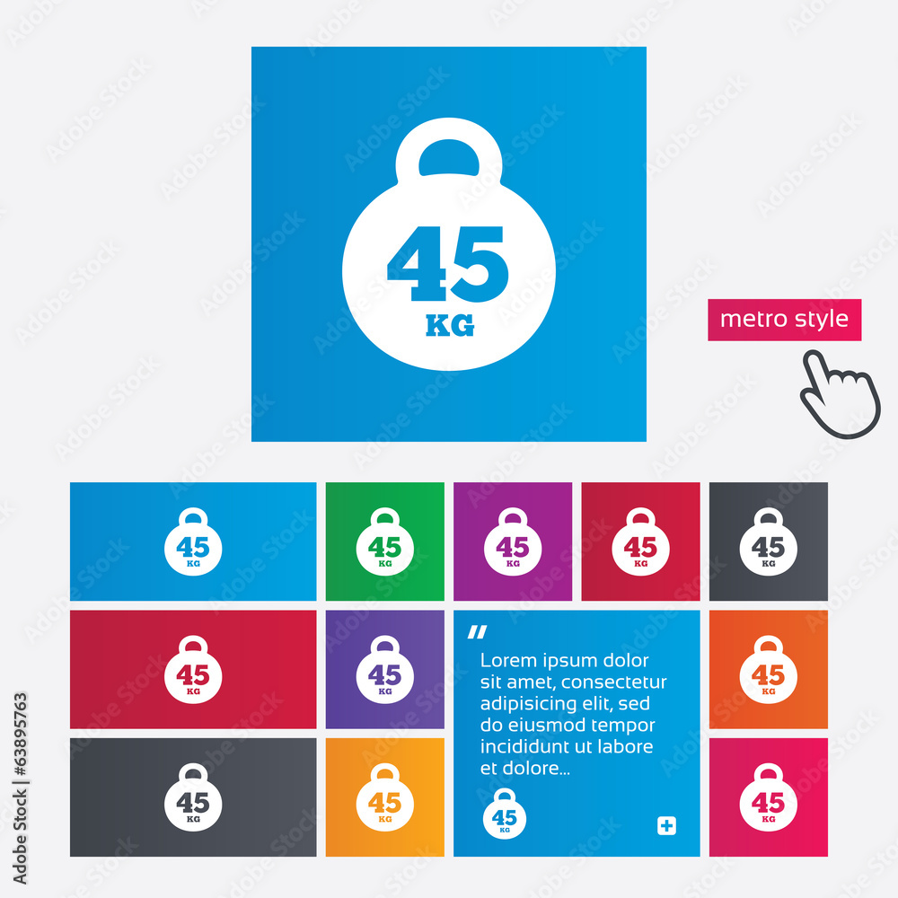 Weight sign icon. 45 kilogram (kg). Sport symbol Weight sign icon. 45 kilogram (kg). Sport symbol