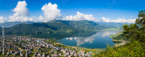 The popular tourist city of Pokhara and the Phewa Lake