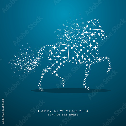 Happy New Year of horse 2014 stars greeting card