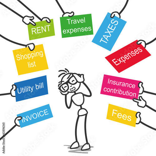 Stickman, hassled, creditors, problems, poverty, stress