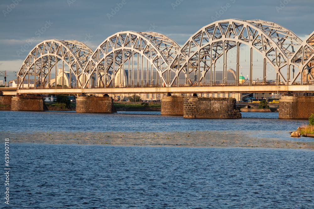 Fototapeta premium Latvia, Riga. The top view on national library and the railway b