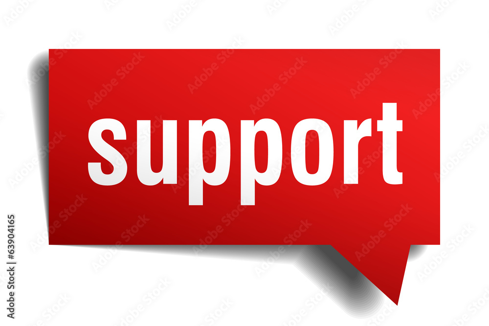 Support red 3d realistic paper speech bubble isolated on white Support red 3d realistic paper speech bubble isolated on white