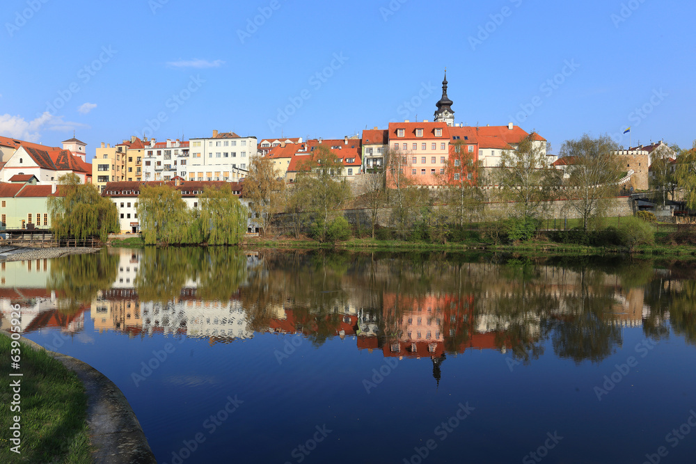 Colorful medieval Town Pisek above the river Otava