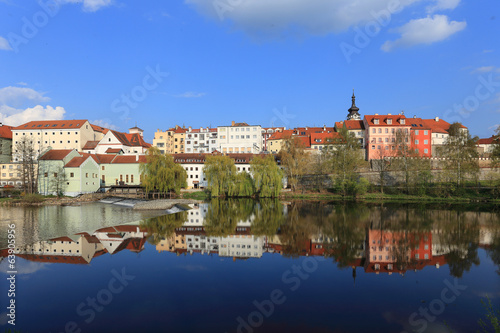 Medieval Town Pisek above the river Otava  Czech Republic
