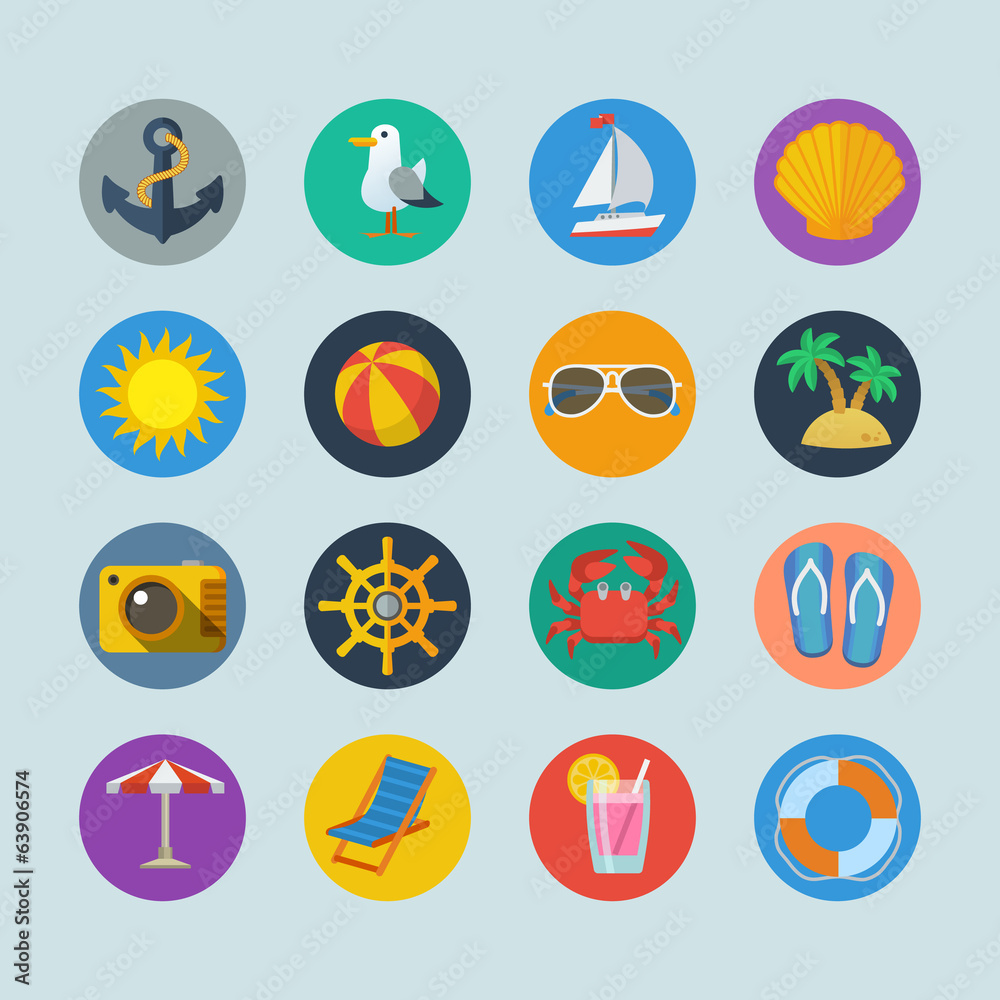 Summer sea holidays icons Summer sea holidays icons