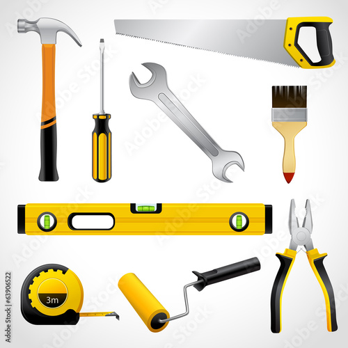 Realistic carpenter tools icons collection