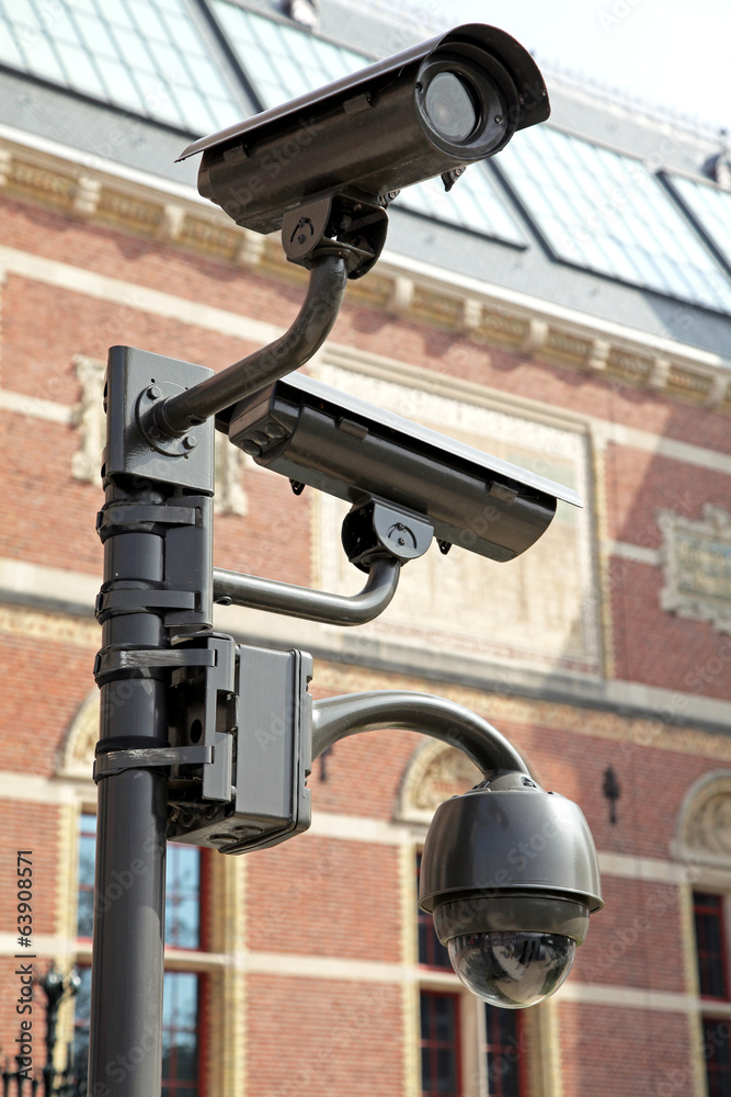 Fototapeta premium Cameras in front of the building, Amsterdam - Netherlands