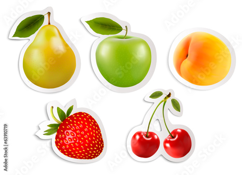 Fototapeta Naklejka Na Ścianę i Meble -  Five fruit stickers. Vector.