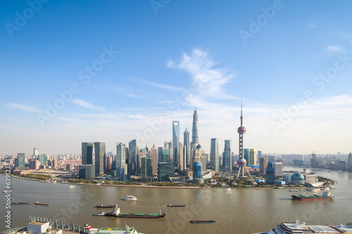 modern cityscape in shanghai with sunny sky