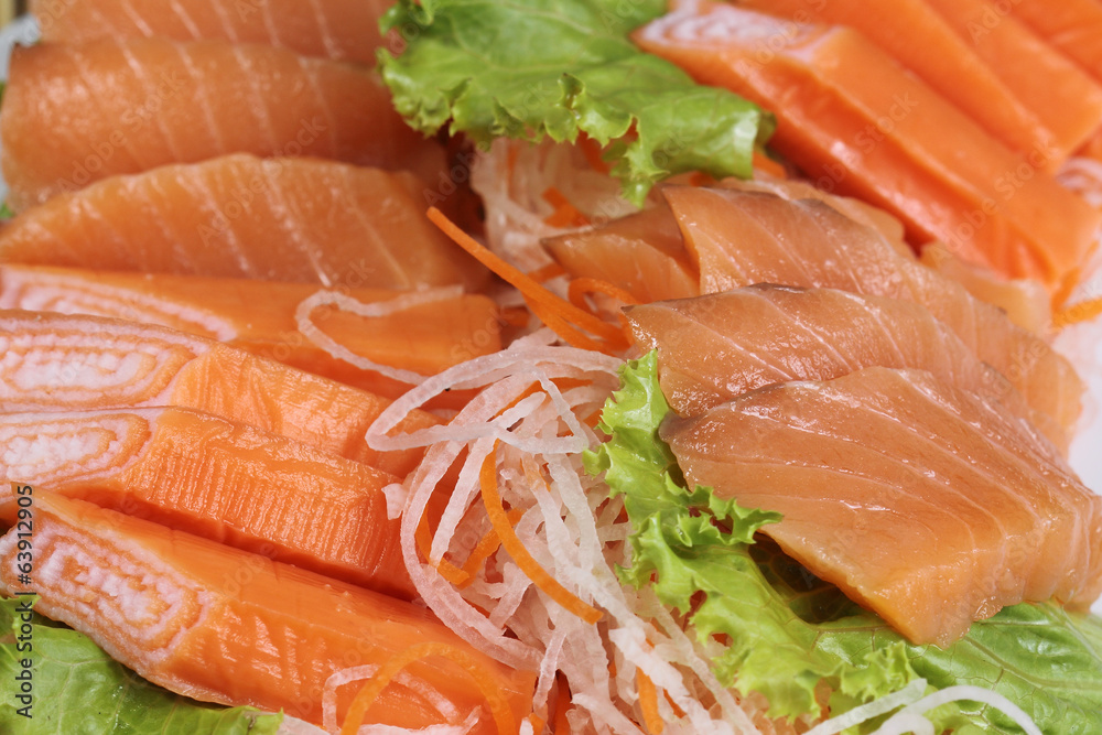 Close up Fresh Salmon sashimi