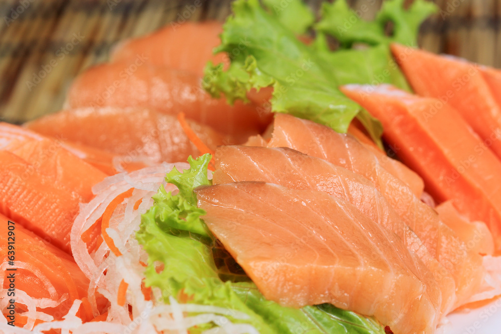 Close up Fresh Salmon sashimi