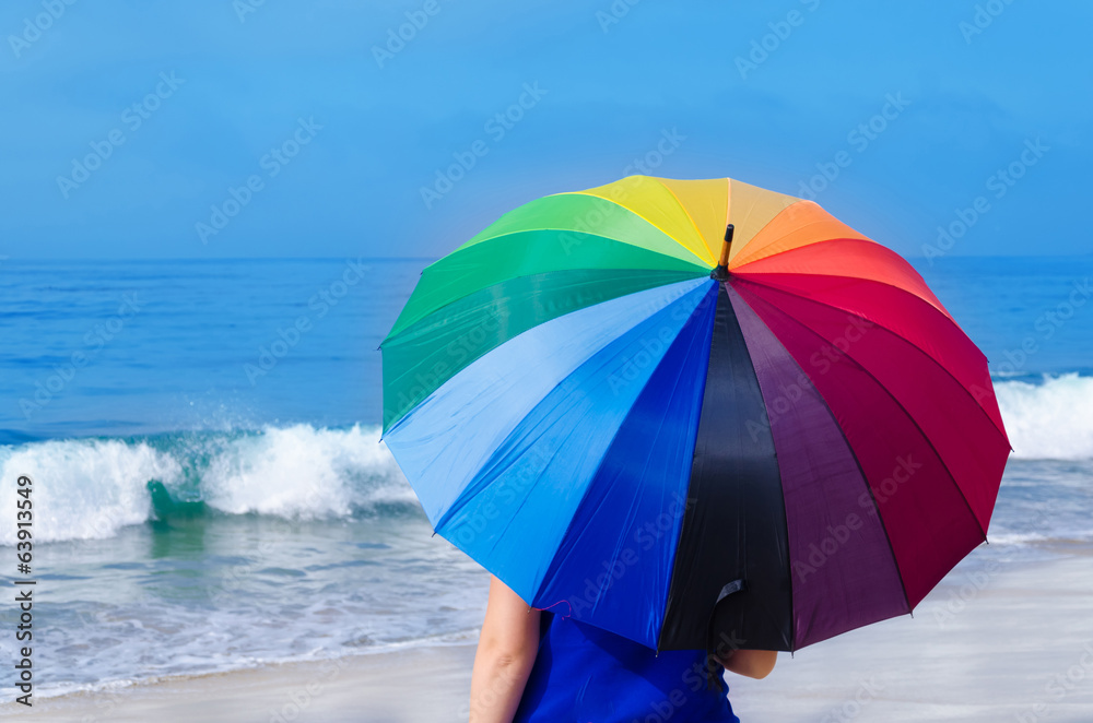 Girl with rainbow umbrella