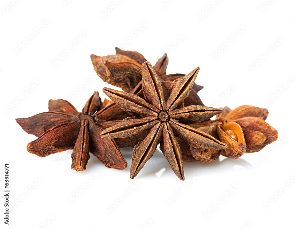 Anise stars on a white background