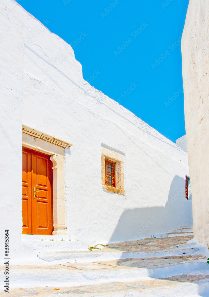stone made road in Chora the capital of Amorgos island in Greece
