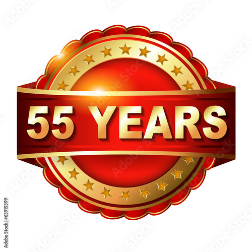 55 years anniversary golden label with ribbon