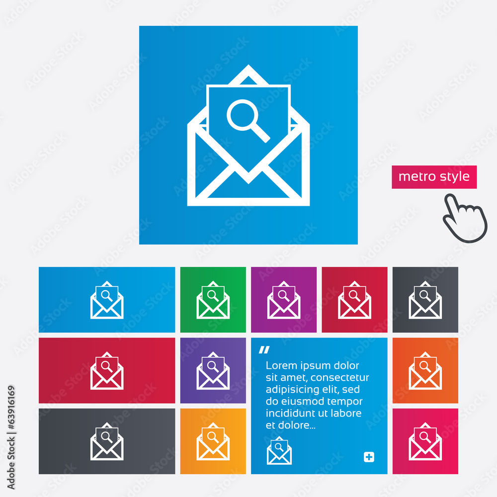 Mail search icon. Envelope symbol. Message sign. Mail search icon. Envelope symbol. Message sign.