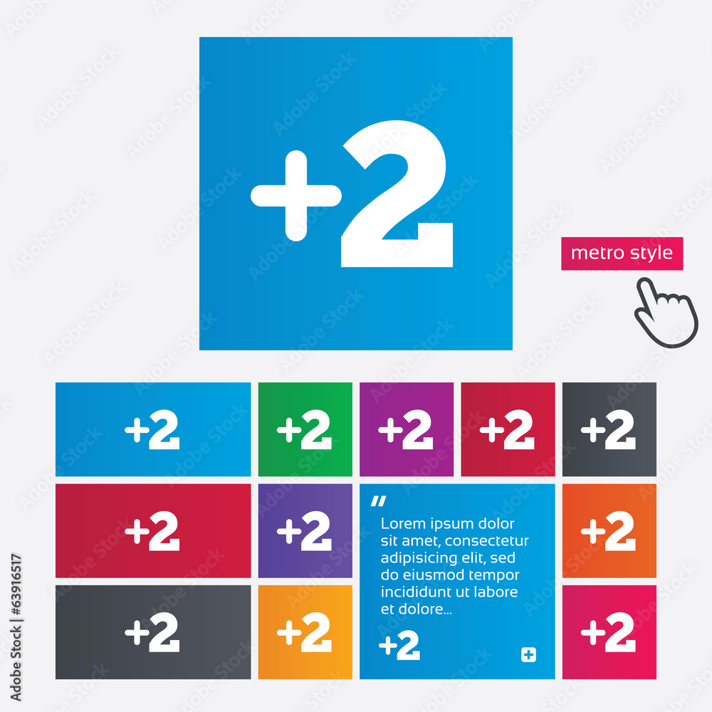 Plus two sign. Add two symbol.